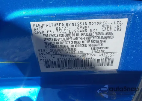 2025 Nissan Sentra Sv z USA, uszkodzony, nr VIN 3N1AB8CV7SY287580